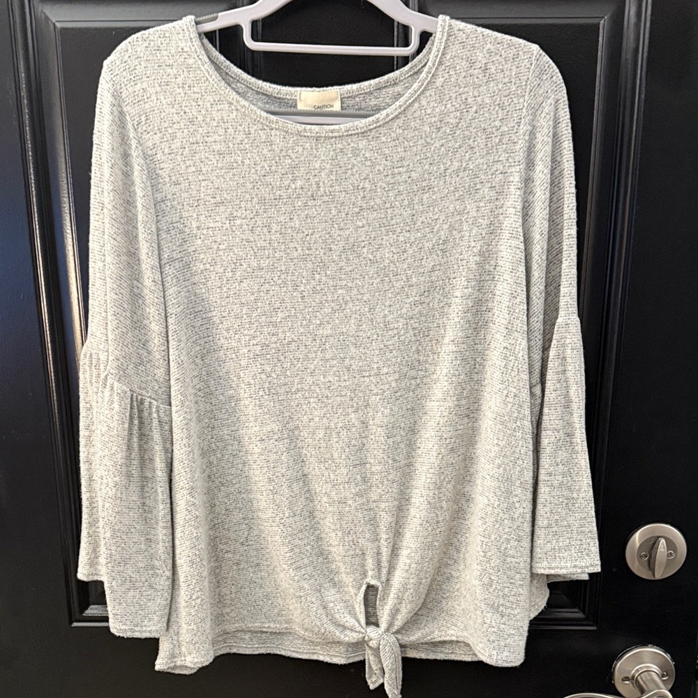 Caution To The Wind Light Gray Tie Knot Long Sleeve Top
